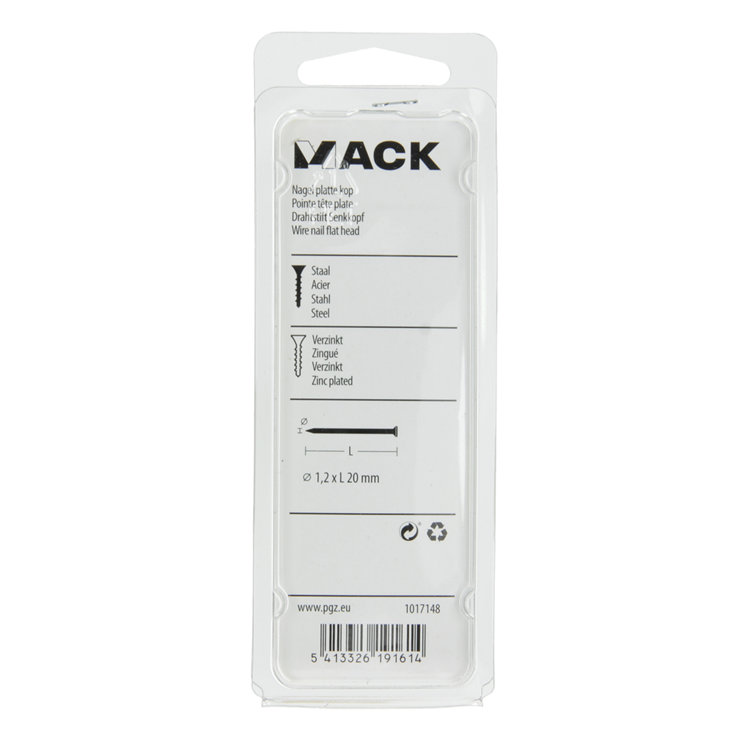 Mack 1017148 - Nagel Flachkopf Stahl verzinkt 100 gr 1,2 x 20 mm | 5 Stück
