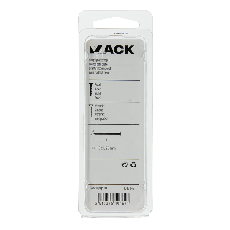 Mack 1017149 – Nagel mit flachem Kopf, verzinkter Stahl, 100 g, 1,5 x 25 mm | 5 Stück