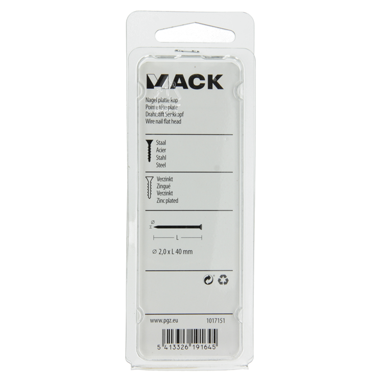 Mack 1017151 - Nagel Flachkopf Stahl verzinkt 100 gr 2,0 x 40 mm | 5 Stück