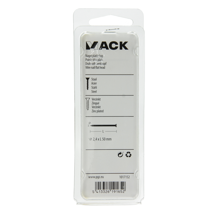 Mack 1017152 - Nagel Flachkopf Stahl verzinkt 100 gr 2,4 x 50 mm | 5 Stück