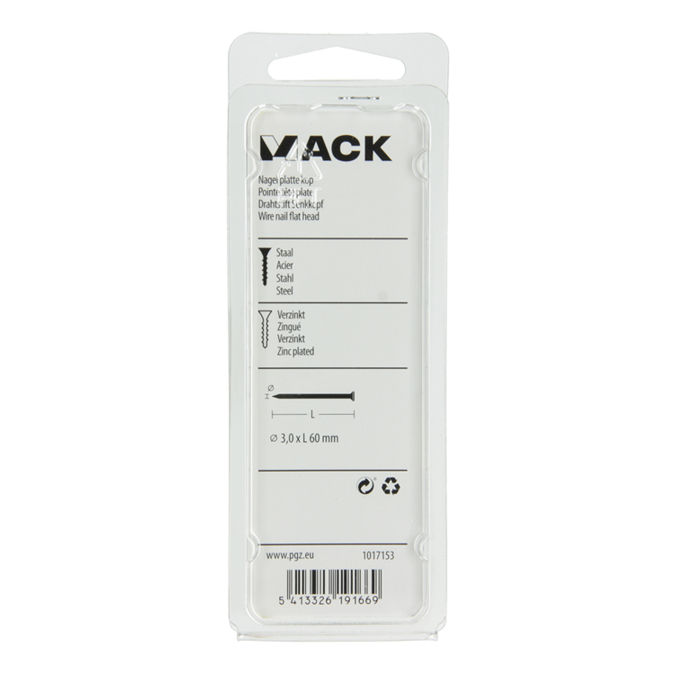 Mack 1017153 – Nagel mit flachem Kopf, verzinkter Stahl, 100 g, 3,0 x 60 mm | 5 Stück