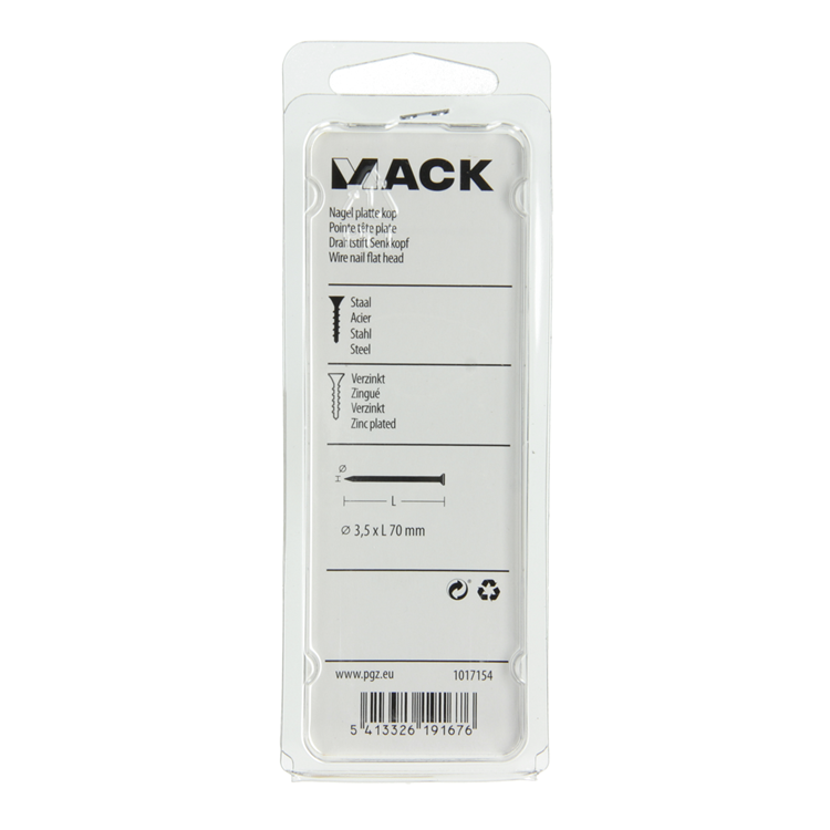 Mack 1017154 – Nagel mit flachem Kopf, verzinkter Stahl, 125 g, 3,5 x 70 mm | 5 Stück