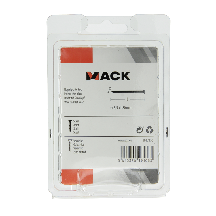 Mack 1017155 – Nagel mit flachem Kopf, verzinkter Stahl, 125 g, 3,5 x 80 mm | 5 Stück