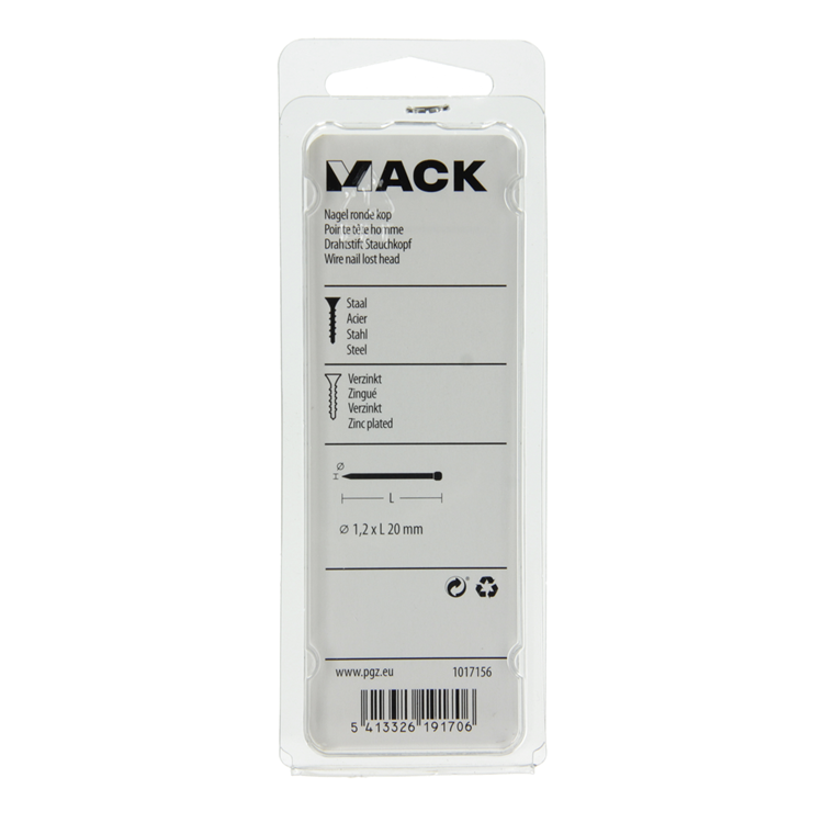 Mack 1017156 – Rundkopfnagel aus verzinktem Stahl, 100 g, 1,2 x 20 mm | 5 Stück