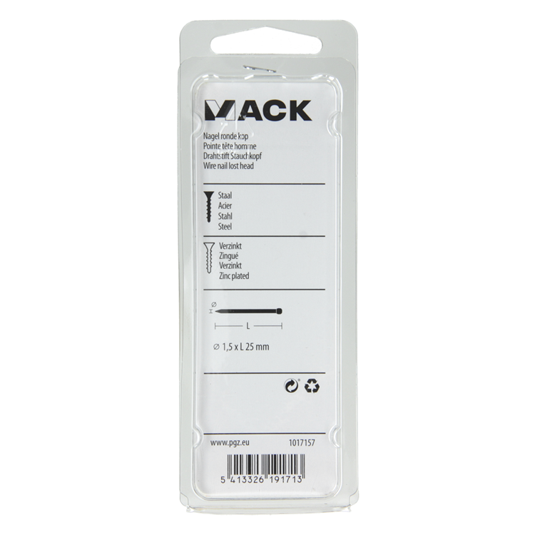 Mack 1017157 – Rundkopfnagel aus verzinktem Stahl, 100 g, 1,5 x 25 mm | 5 Stück