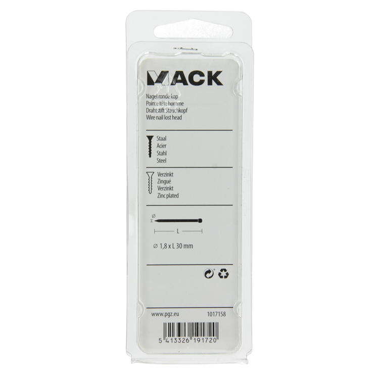 Mack 1017158 – Rundkopfnagel aus verzinktem Stahl, 100 g, 1,8 x 30 mm | 5 Stück