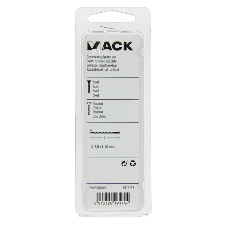 Mack 1017159 – gedrehter Nagel, verzinkt, 135 g, 3,0 x 50 mm | 5 Stück