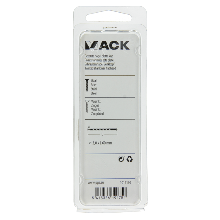 Mack 1017160 – gedrehter Nagel, verzinkt, 135 g, 3,0 x 60 mm | 5 Stück