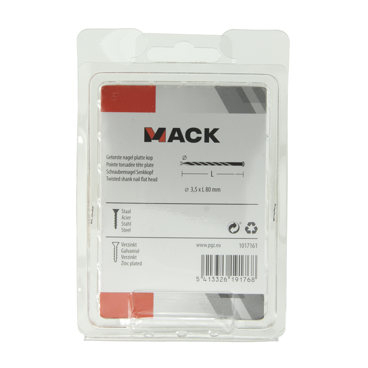 Mack 1017161 – gedrehter Nagel, verzinkt, 135 g, 3,5 x 80 mm | 5 Stück