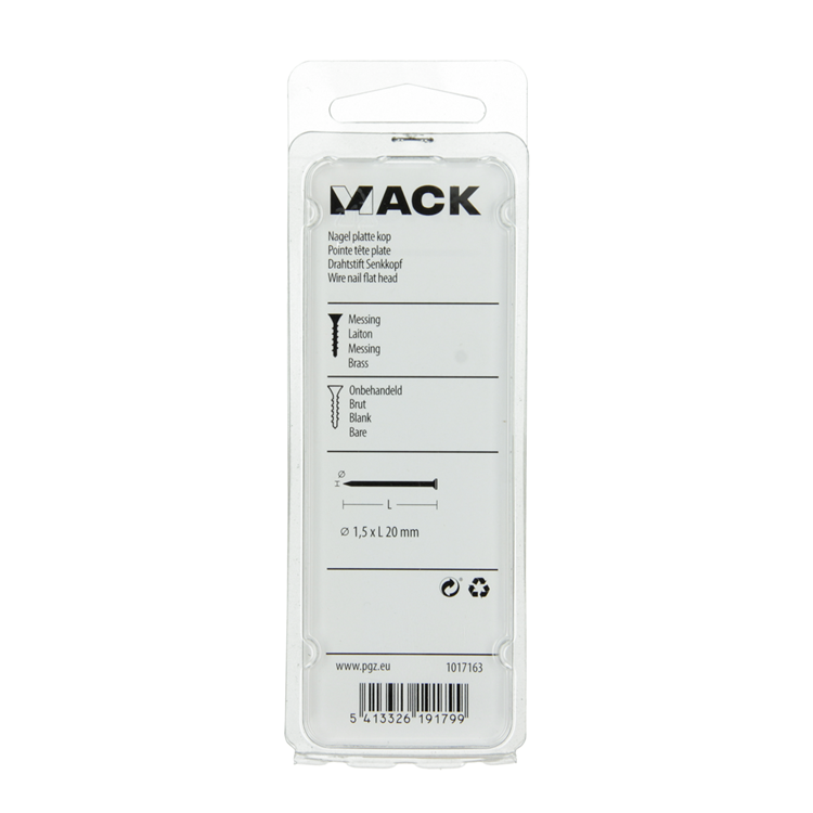 Mack 1017163 - Nagel Flachkopf Messing 20 gr1,5 x 20 mm | 10 Stück