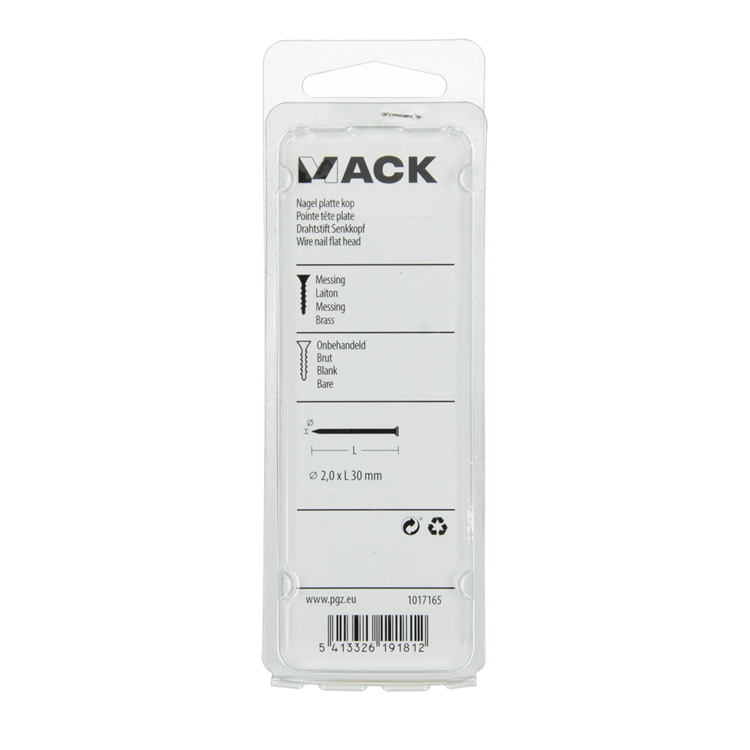 Mack 1017165 - Nagel Flachkopf Messing 20 gr2,0 x 30 mm | 10 Stück