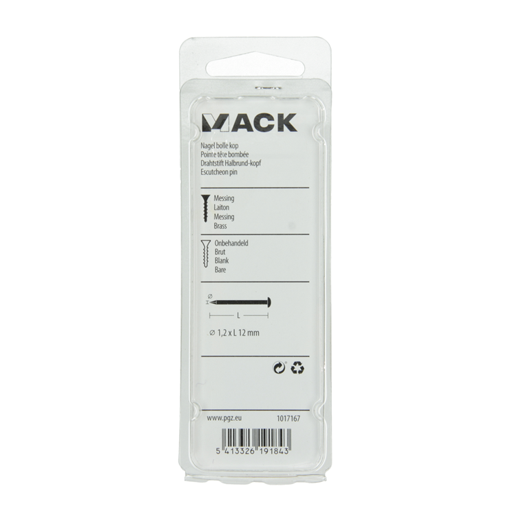 Mack 1017167 - Nagel konvexer Kopf Messing 20 gr 1,2 x 12 mm | 10 Stück