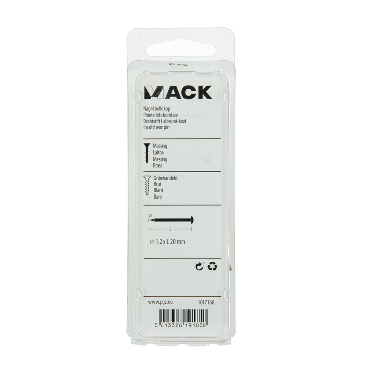Mack 1017168 – Nagel konvexer Kopf Messing 20 gr 1,2 x 20 mm | 10 Stück