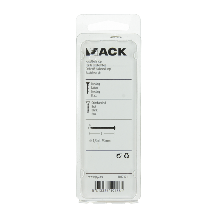 Mack 1017171 - Nagel konvexer Kopf Messing 20 gr 1,5 x 25 mm | 10 Stück