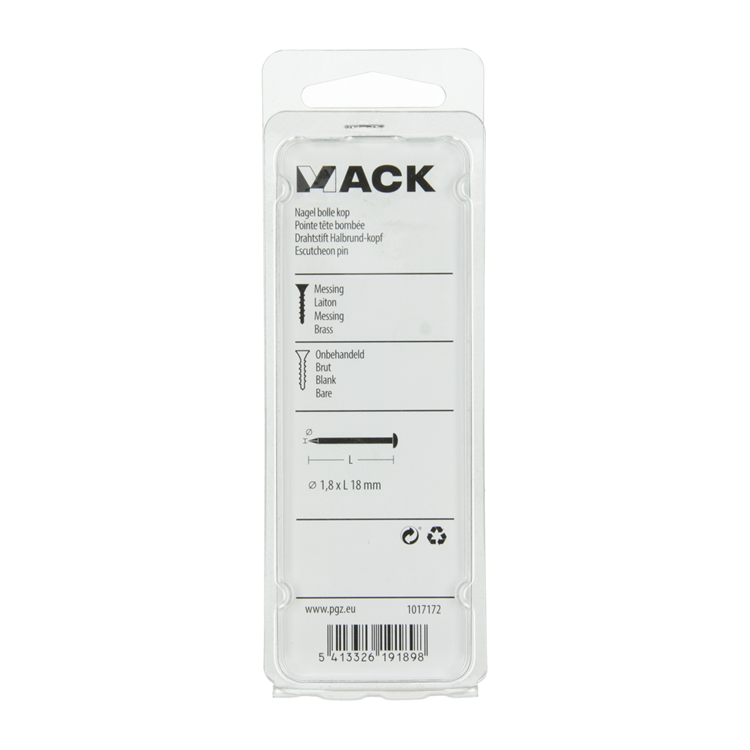 Mack 1017172 - Nagel konvexer Kopf Messing 20 gr 1,8 x 18 mm | 10 Stück