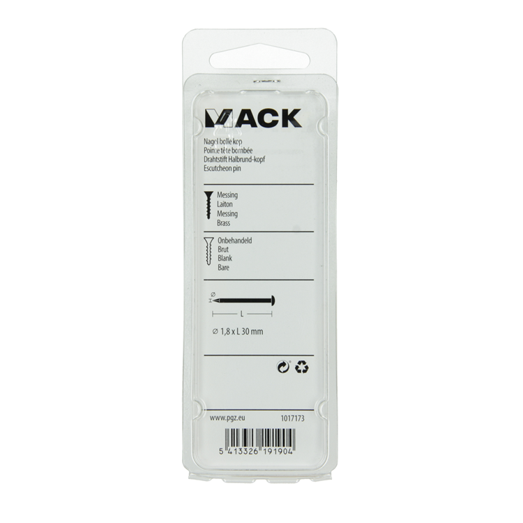 Mack 1017173 – Nagel konvexer Kopf Messing 20 gr 1,8 x 30 mm | 10 Stück