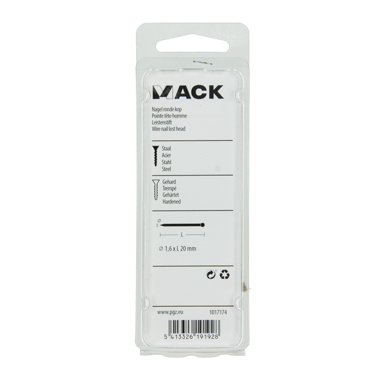 Mack 1017174 – Nagel Rundkopf Stahl gehärtet 45 Grad 1,6 x 20 mm | 10 Stück