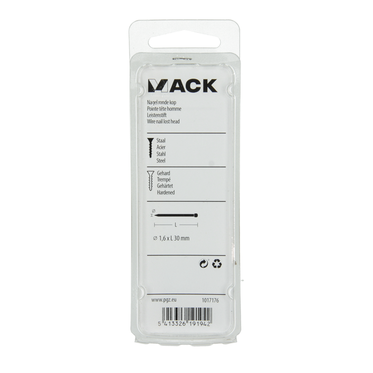 Mack 1017176 – Nagel Rundkopf Stahl gehärtet 45 Grad 1,6 x 30 mm | 10 Stück