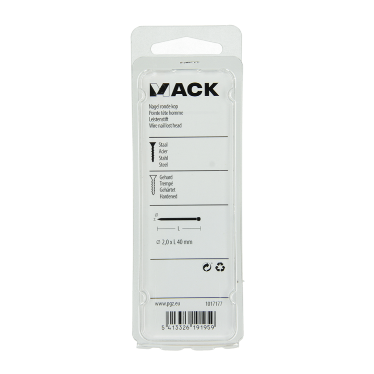 Mack 1017177 – Nagel Rundkopf Stahl gehärtet 50 Grad 2,0 x 40 mm | 10 Stück