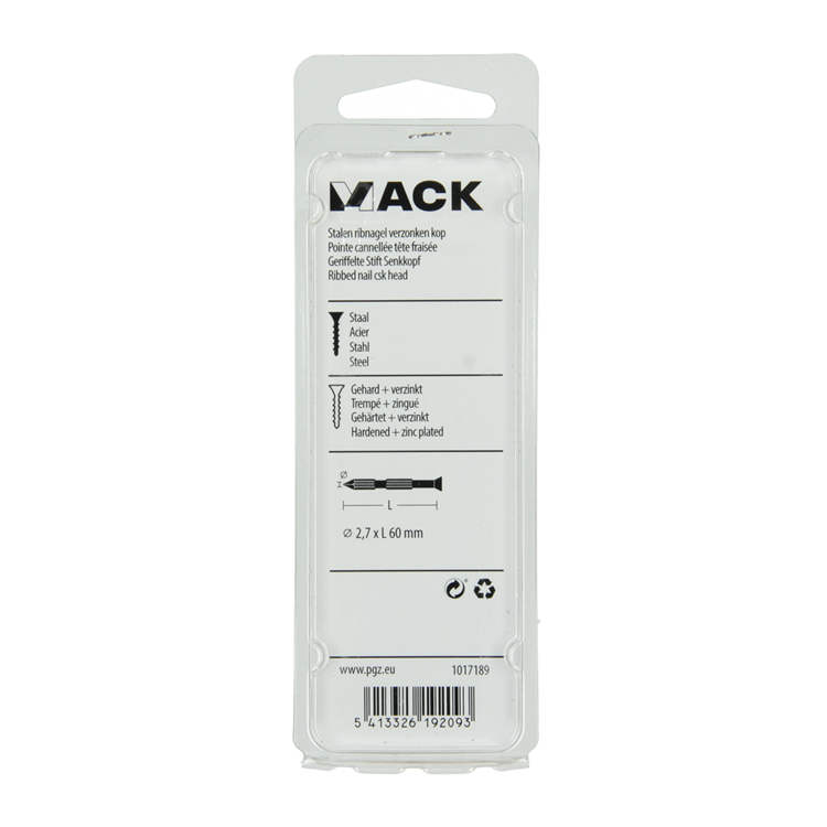 Mack 1017189 – Stahlrippennagel UK St. gehärtet + verzinkt 14 Stück 2,7 x 60 mm | 10 Stück