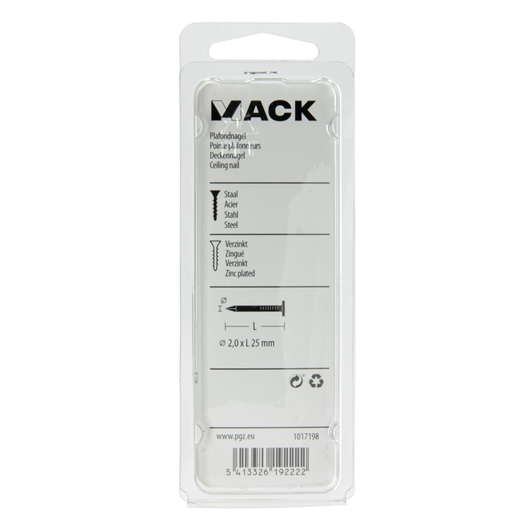 Mack 1017198 – Deckennagel aus verzinktem Stahl 90 g 2,0 x 25 mm | 5 Stück