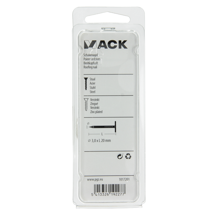 Mack 1017201 – Schiefernagel Stahl verzinkt 100 gr 3,0 x 20 mm | 5 Stück