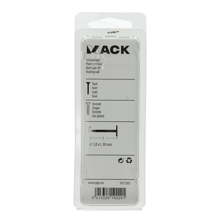 Mack 1017203 – Schiefernagel Stahl verzinkt 100 gr 3,0 x 30 mm | 5 Stück