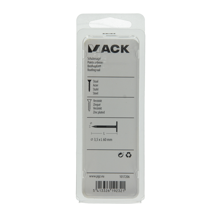 Mack 1017206 – Schiefernagel aus verzinktem Stahl, 100 g, 3,5 x 60 mm | 5 Stück