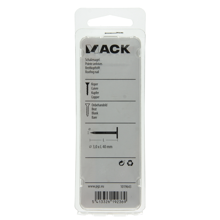 Mack 1019643 – Schiefernagel Kupfer 30 gr 3,0 x 40 mm | 10 Stück