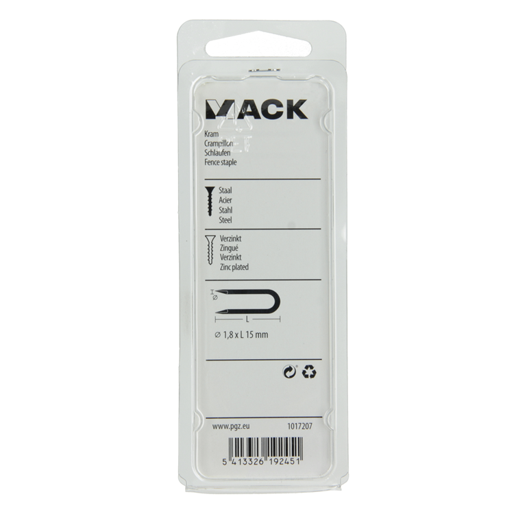 Mack 1017207 – Klammerstahl verzinkt 75 g 1,8 x 15 mm | 5 Stück