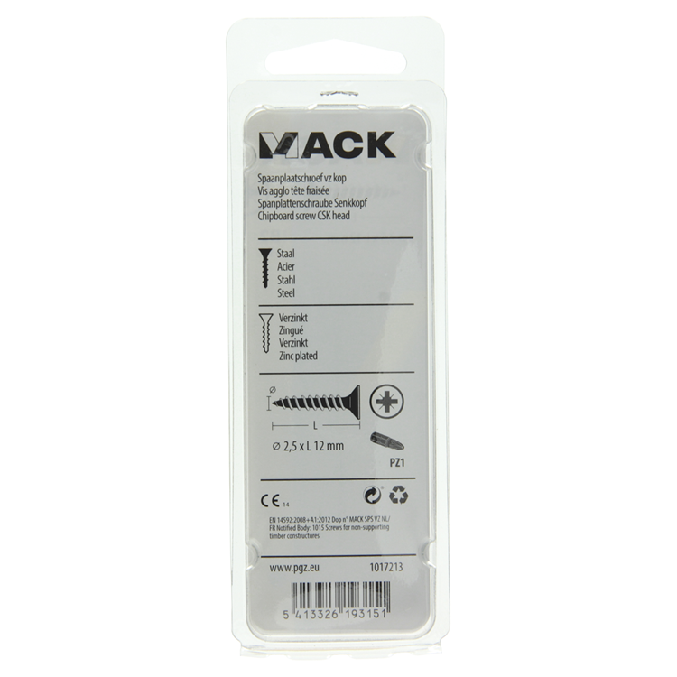 Mack 1017213 - Spanplattenschraube mit Kopf gelb plattiert 65 Stück 2,5 x 12 mm | 10 Stück