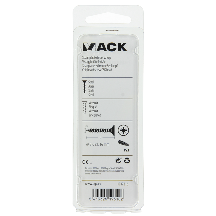 Mack 1017216 - Spanplattenschraube mit Kopf gelb plattiert 50 Stück 3,0 x 16 mm | 10 Stück