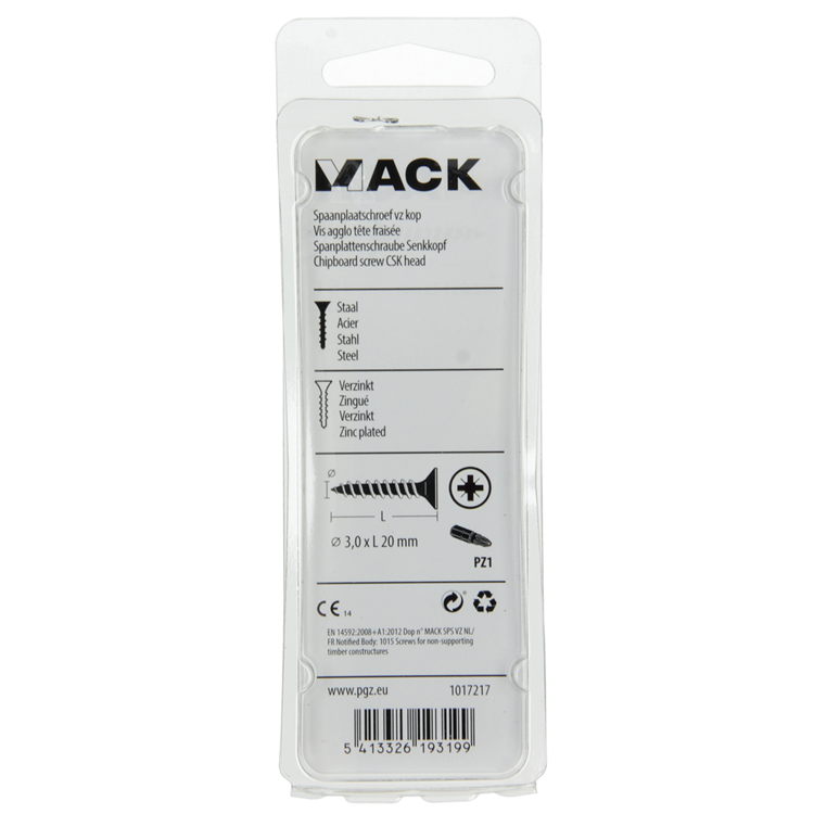 Mack 1017217 - Spanplattenschraube mit Kopf gelb plattiert 45 Stück 3,0 x 20 mm | 10 Stück