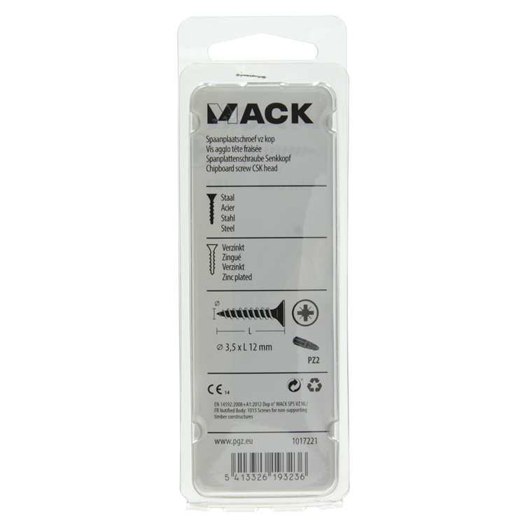 Mack 1017221 - Spanplattenschraube mit Kopf gelb plattiert 45 Stück 3,5 x 12 mm | 10 Stück