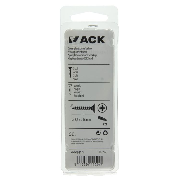 Mack 1017222 - Spanplattenschraube mit Kopf gelb plattiert 40 Stück 3,5 x 16 mm | 10 Stück