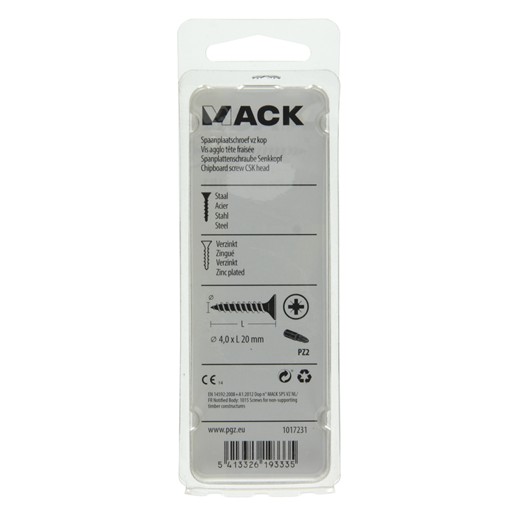 Mack 1017231 - Spanplattenschraube mit Kopf gelb 30 Stück 4,0 x 20 mm | 10 Stück
