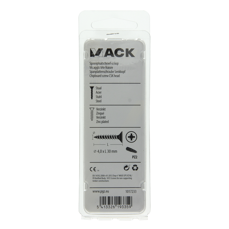 Mack 1017233 - Spanplattenschraube mit Kopf gelb 22 Stück 4,0 x 30 mm | 10 Stück