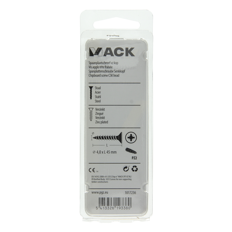 Mack 1017236 - Spanplattenschraube mit Kopf gelb vernickelt 16 Stück 4,0 x 45 mm | 10 Stück