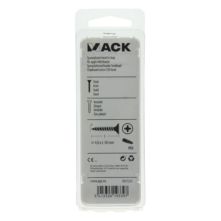 Mack 1017237 - Spanplattenschraube mit Kopf vergilbt 15 Stück 4,0 x 50 mm | 10 Stück