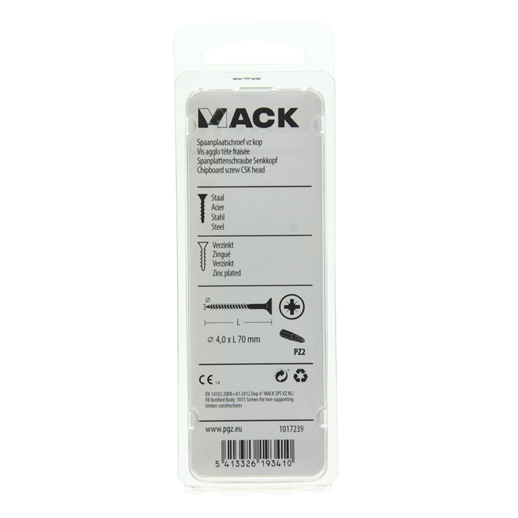 Mack 1017239 - Spanplattenschraube mit Kopf gelb plattiert 10 Stück 4,0 x 70 mm | 10 Stück