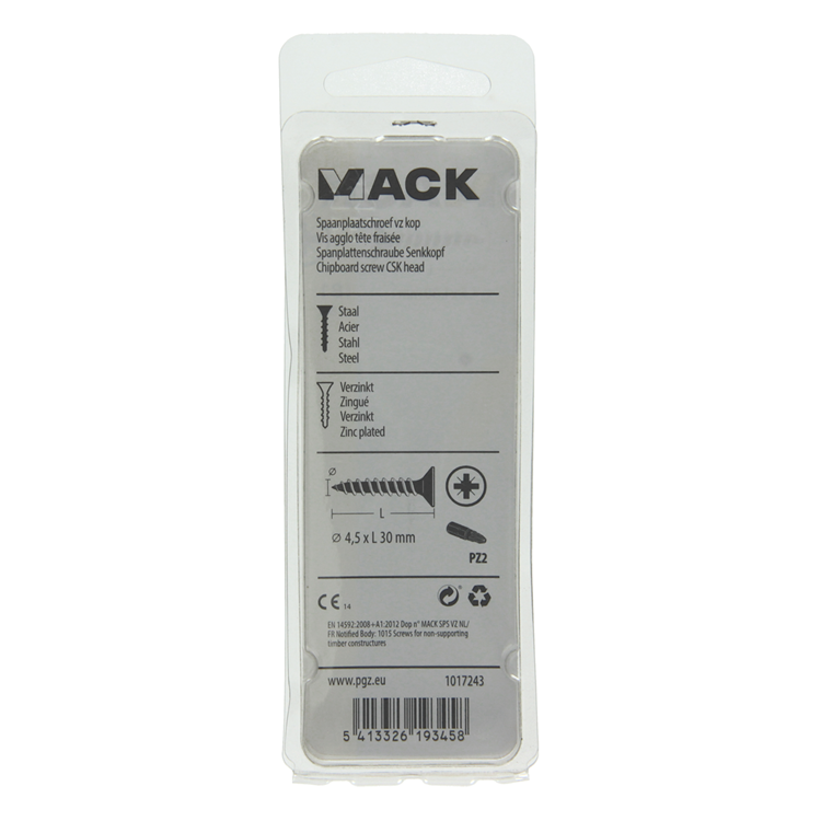 Mack 1017243 - Spanplattenschraube mit Kopf gelb plattiert 18 Stück 4,5 x 30 mm | 10 Stück
