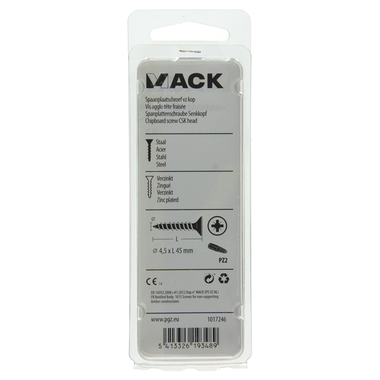 Mack 1017246 - Spanplattenschraube mit Kopf gelb plattiert 13 Stück 4,5 x 45 mm | 10 Stück