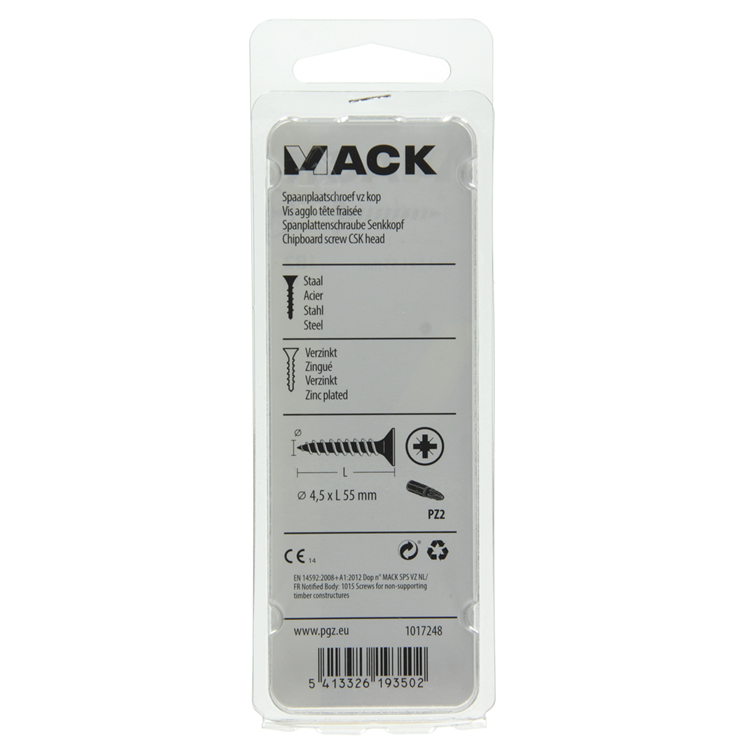 Mack 1017248 - Spanplattenschraube mit Kopf gelb plattiert 11 Stück 4,5 x 55 mm | 10 Stück