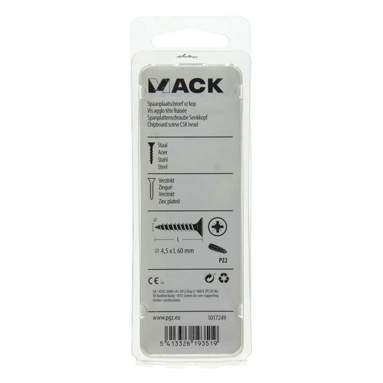 Mack 1017249 - Spanplattenschraube mit Kopf gelb plattiert 10 Stück 4,5 x 60 mm | 10 Stück