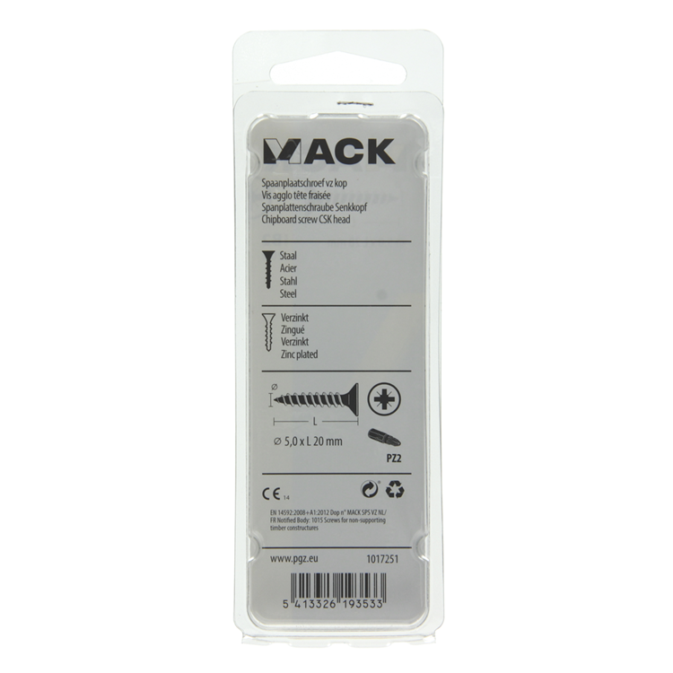 Mack 1017251 - Spanplattenschraube mit Kopf gelb 20 Stück 5,0 x 20 mm | 10 Stück