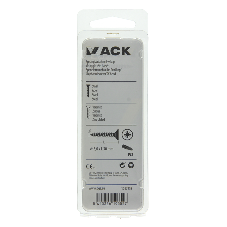 Mack 1017253 - Spanplattenschraube mit Kopf vergilbt 15 Stück 5,0 x 30 mm | 10 Stück