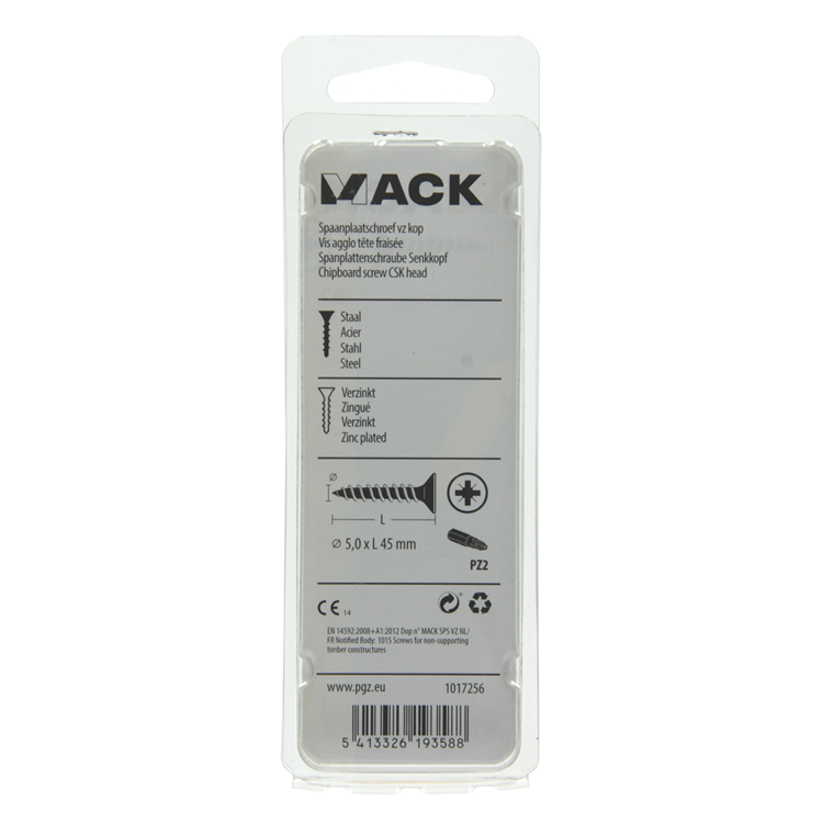 Mack 1017256 - Spanplattenschraube mit Kopf gelb plattiert 11 Stück 5,0 x 45 mm | 10 Stück