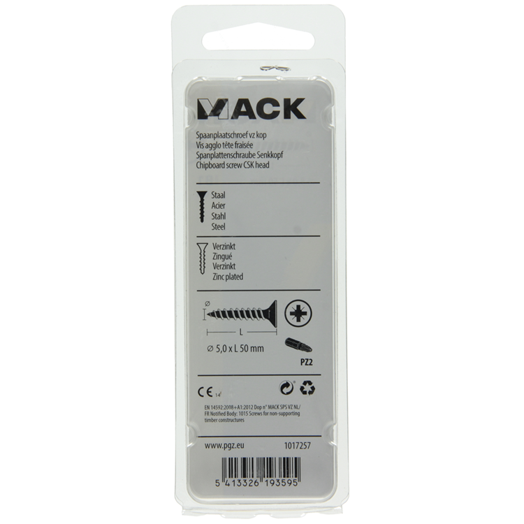 Mack 1017257 - Spanplattenschraube mit Kopf gelb 10 Stück 5,0 x 50 mm | 10 Stück