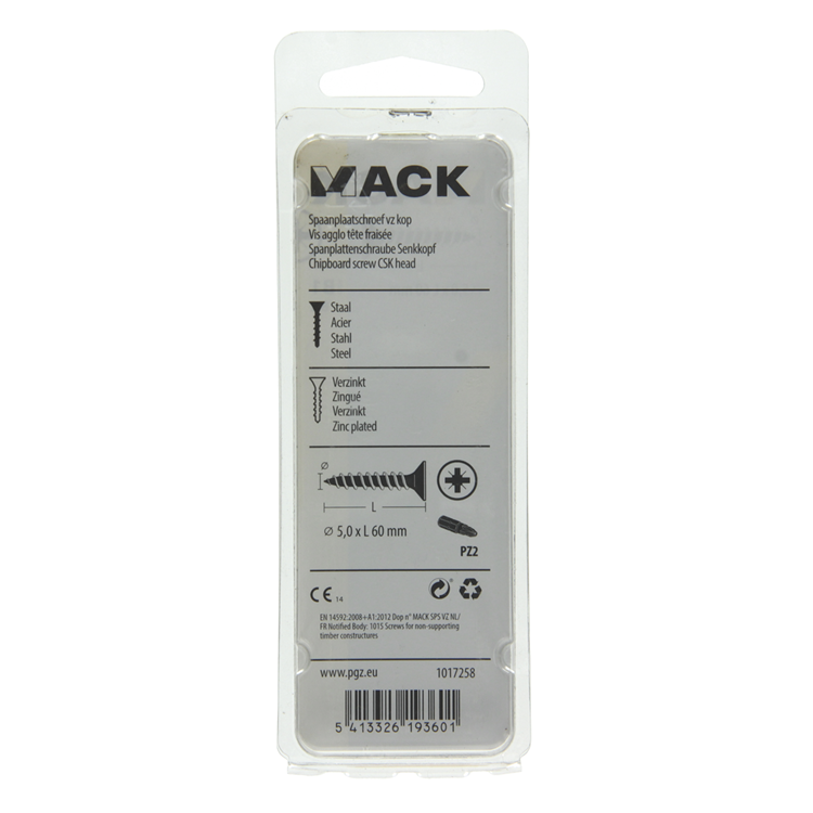 Mack 1017258 – Spanplattenschraube mit Kopf gelb beschichtet. 8 Stück 5,0 x 60 mm | 10 Stück
