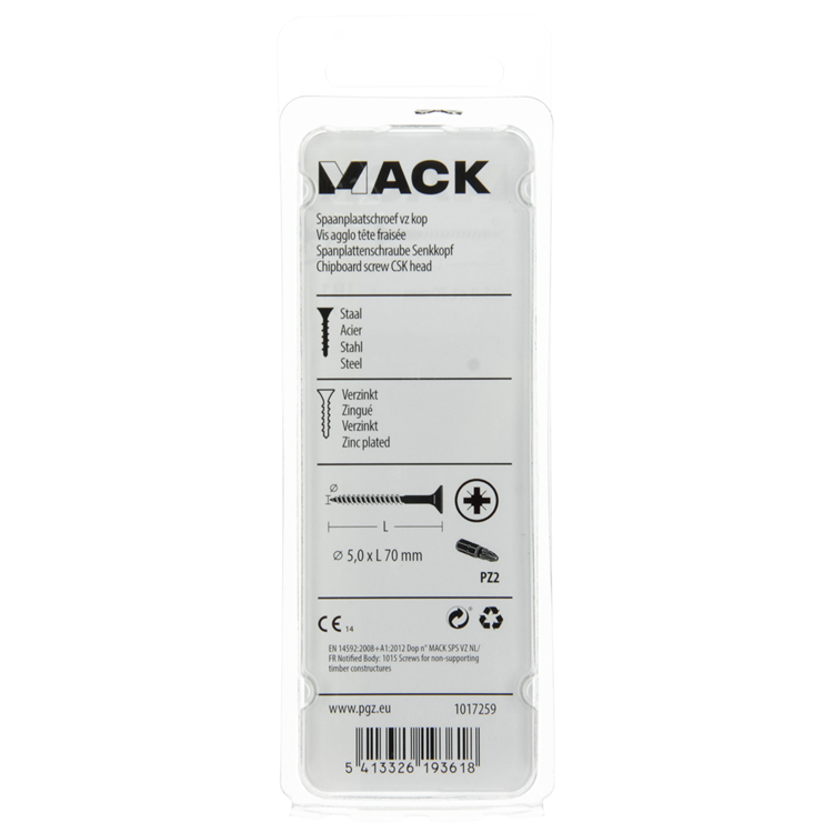 Mack 1017259 – Spanplattenschraube mit Kopf gelb beschichtet. 7 Stück 5,0 x 70 mm | 10 Stück